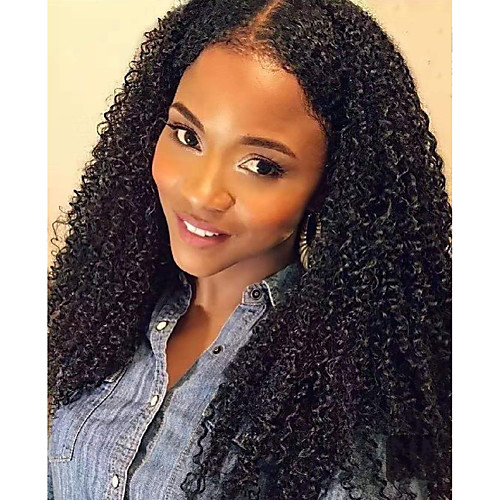 

Human Hair Lace Front Wig Free Part style Malaysian Hair Kinky Curly Black Wig 150% Density Classic Women Fashion Women's Short Long Medium Length Human Hair Lace Wig Clytie / Very Long