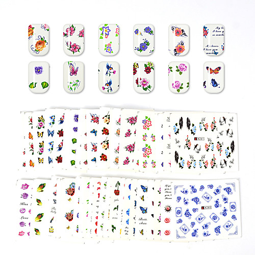 

WEILUSI 1 Set Mixed Design New Nail Art Sticker Set Simple Summer Flower Butterfly Water Decal Slider Wraps Manicure Decor
