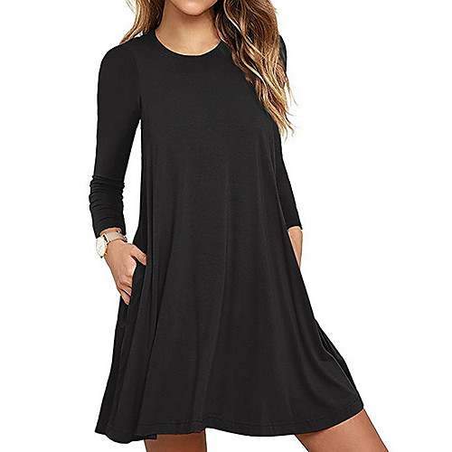 

Women's A Line Dress - Long Sleeve Solid Colored Spring & Summer 2020 Wine Black Purple Army Green Royal Blue Gray S M L XL XXL