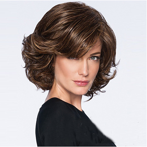 

Synthetic Wig Curly Asymmetrical Wig Short Brown Synthetic Hair 9 inch Women's Best Quality curling Brown