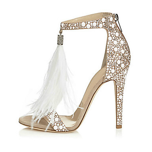 

Women's Wedding Shoes Furry Feather Stiletto Heel Open Toe Rhinestone / Feather / Buckle Suede Novelty / Basic Pump Summer White / Party & Evening / Party & Evening / EU41