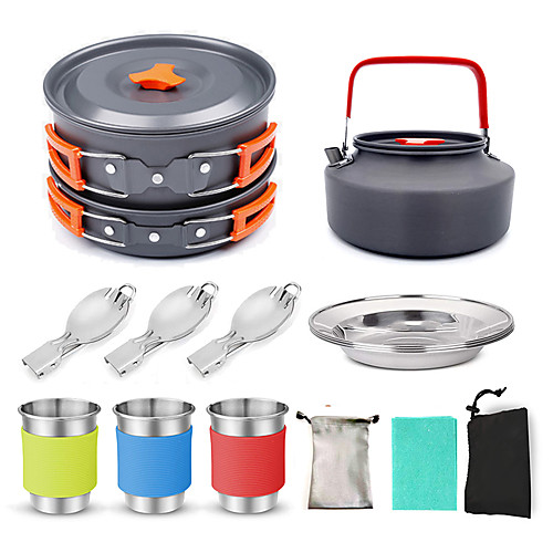 

Camping Cookware Mess Kit Set Portable Wearable Durable for 1 - 2 person Aluminium alloy Outdoor Camping / Hiking Traveling Picnic Black