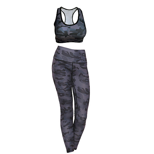 

Women's Tracksuit Camo Black White Grey Running Fitness Gym Workout Leggings Bra Top Sleeveless Sport Activewear Breathable Moisture Wicking Comfortable High Elasticity