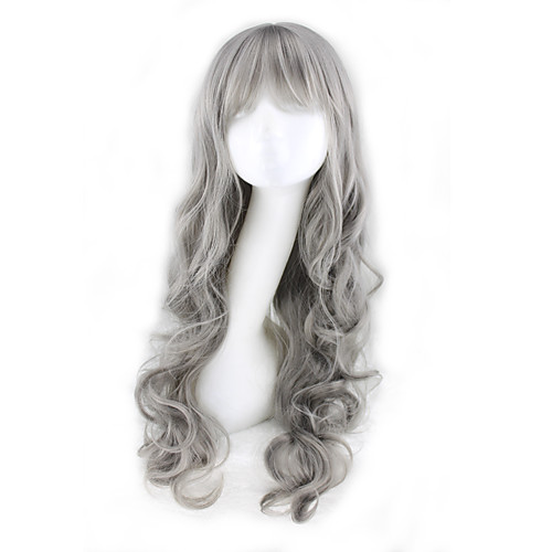 

Synthetic Wig Curly Asymmetrical Wig Long Grey Synthetic Hair 27 inch Women's Best Quality Gray