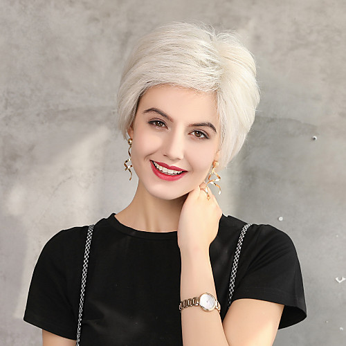 

Human Hair Lace Front Wig Bob Pixie Cut Side Part style Indian Hair Natural Straight White Brown Wig 130% Density Cosplay Party Classic African American Wig Women's Short Cosplay Suits Costume