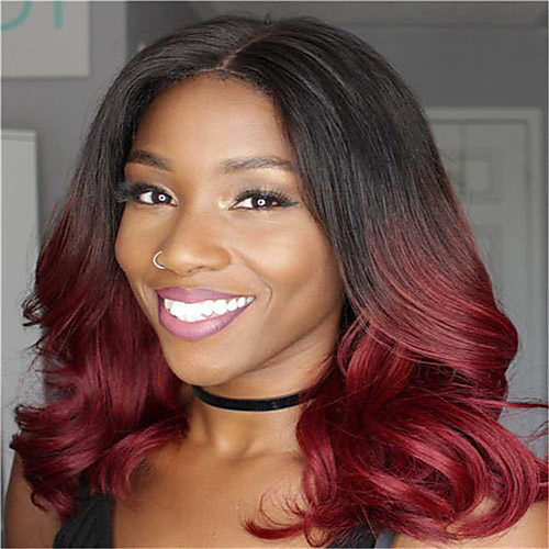 

Synthetic Wig Curly Asymmetrical Wig Burgundy Medium Length Black / Burgundy Synthetic Hair 17 inch Women's Best Quality Burgundy