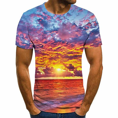 

Men's Plus Size 3D Graphic Patchwork Print T-shirt Basic Street chic Daily Going out Round Neck Rainbow / Short Sleeve