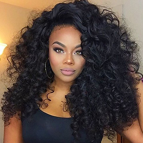 

Synthetic Wig Curly Jerry Curl Asymmetrical Wig Long Natural Black Synthetic Hair 19 inch Women's Best Quality Black