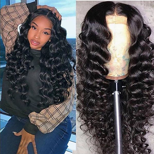 

Synthetic Wig Jerry Curl Asymmetrical Wig Long Natural Black Synthetic Hair 23 inch Women's Best Quality curling Black