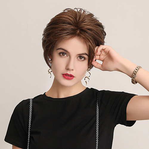 

Human Hair Lace Front Wig Bob Pixie Cut Side Part style Indian Hair Natural Straight White Brown Wig 130% Density Cosplay Party Classic African American Wig Women's Short Cosplay Suits Costume