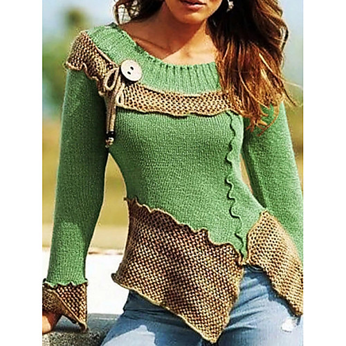 

Women's Color Block Long Sleeve Pullover Sweater Jumper, Round Neck Red / Green / Blue S / M / L