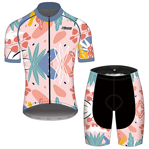 

21Grams Men's Women's Short Sleeve Cycling Jersey with Shorts Spandex Polyester Red / White Floral Botanical Bike Clothing Suit Breathable 3D Pad Quick Dry Reflective Strips Sports Floral Botanical