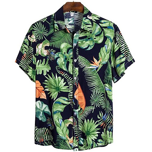 

Men's Shirt Floral Short Sleeve Daily Tops Tropical Green