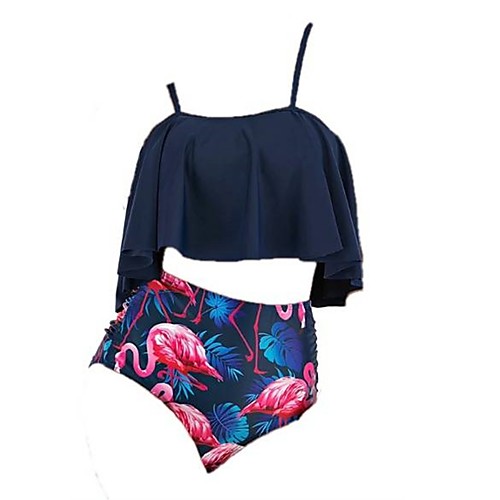 

Women's Basic Bandeau Cheeky High Waist Bikini Swimwear Swimsuit - Floral Geometric Lace up Print S M L Black Blue Red Yellow Green