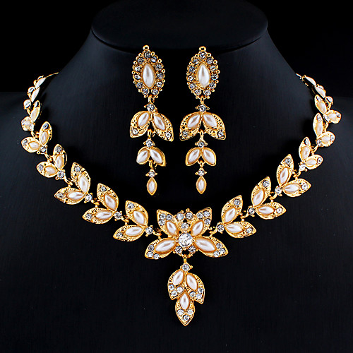 

Women's Gold Hoop Earrings Necklace Bridal Jewelry Sets Classic Leaf Stylish Basic Africa Earrings Jewelry Gold For Party Wedding Engagement Two-piece Suit