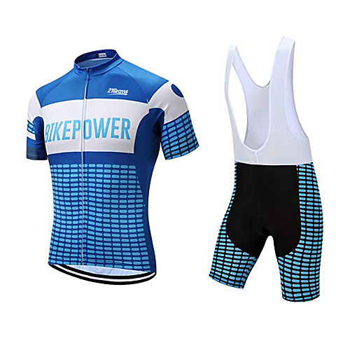 

21Grams Men's Short Sleeve Cycling Jersey with Bib Shorts Bule / Black Plaid Checkered Solid Color Bike UV Resistant Quick Dry Breathable Sports Plaid Checkered Mountain Bike MTB Road Bike Cycling