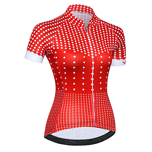 

21Grams Women's Short Sleeve Cycling Jersey Red Polka Dot Bike Jersey Top Mountain Bike MTB Road Bike Cycling UV Resistant Breathable Quick Dry Sports Clothing Apparel / Stretchy / Race Fit