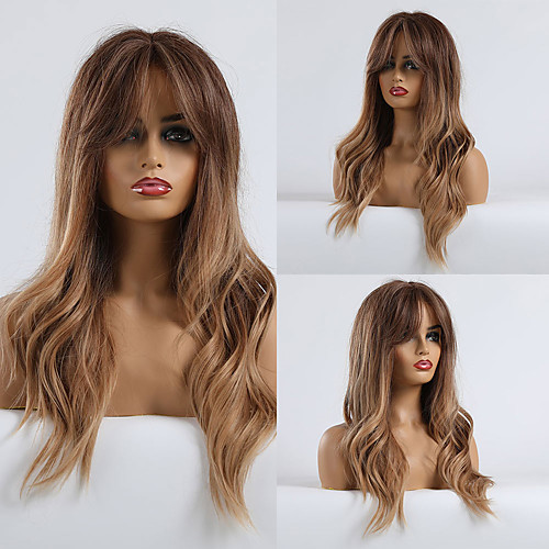 

Synthetic Wig kinky Straight Loose Curl Lily Side Part Wig Long Light Blonde Synthetic Hair 24 inch Women's Color Gradient Fashion Comfortable Light Brown