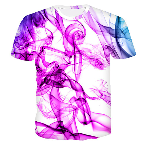 

Men's T shirt Color Block 3D Plus Size Short Sleeve Daily Tops Basic Purple