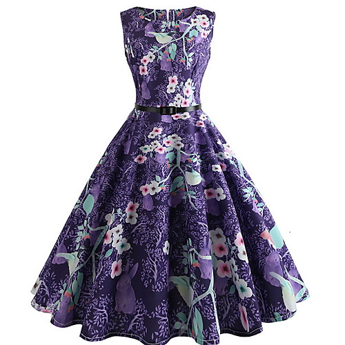 

Women's Swing Dress Purple Sleeveless Geometric Round Neck S M L XL XXL