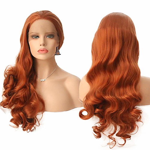 

Synthetic Lace Front Wig Wavy Free Part Lace Front Wig Long Orange Synthetic Hair 18-26 inch Women's Cosplay Soft Adjustable Brown