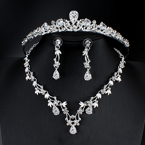 

Women's White Cubic Zirconia Head Jewelry Hoop Earrings Necklace Classic Drop Pear Basic Korean Sweet Cute Earrings Jewelry Silver For Wedding Party Engagement Three-piece Suit / Bridal Jewelry Sets