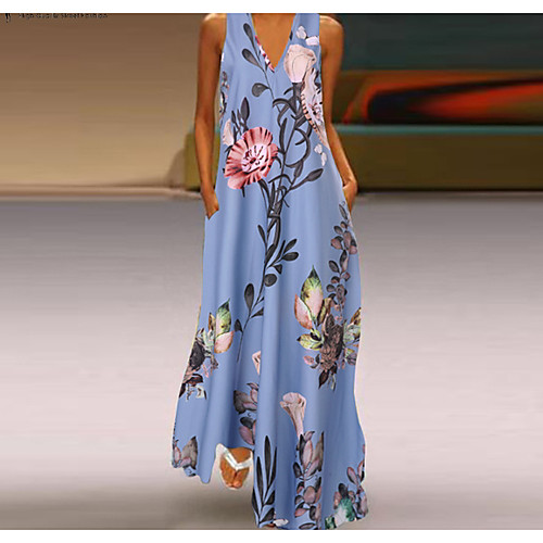 

Women's Maxi Swing Dress - Sleeveless Geometric V Neck Elegant White Blue Yellow S M L XL XXL XXXL XXXXL XXXXXL