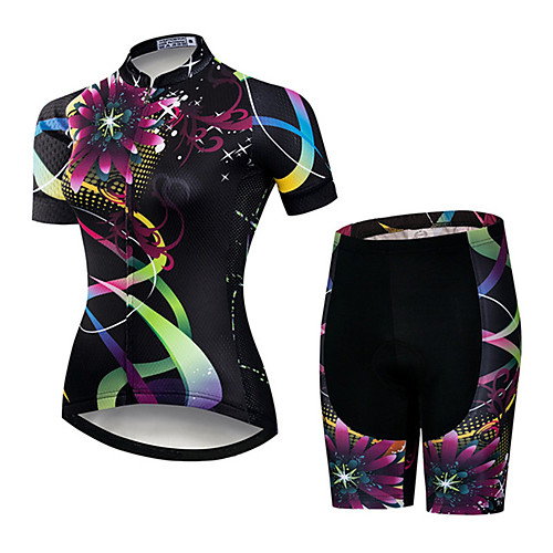 

21Grams Women's Short Sleeve Cycling Jersey with Shorts Spandex Polyester Black / Red Floral Botanical Bike Clothing Suit Breathable Quick Dry Ultraviolet Resistant Sweat-wicking Sports Floral