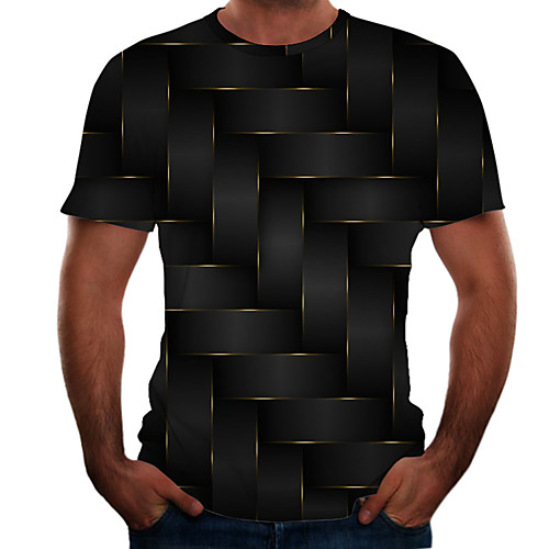 

Men's T shirt Color Block 3D Plus Size Short Sleeve Daily Tops Basic Black