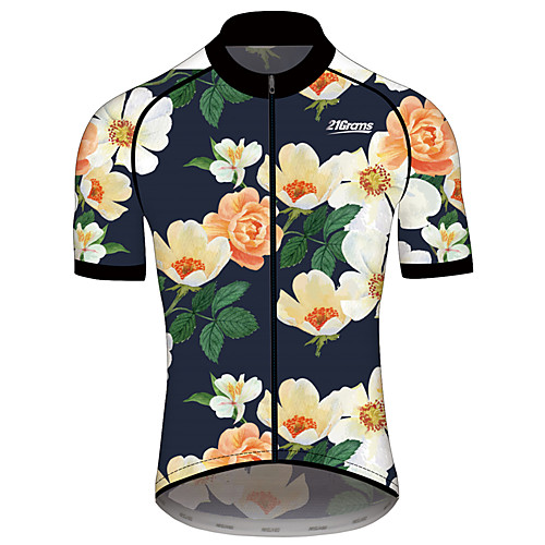 

21Grams Women's Men's Short Sleeve Cycling Jersey Spandex BlueYellow Floral Botanical Bike Jersey Top Mountain Bike MTB Road Bike Cycling Quick Dry Sports Clothing Apparel