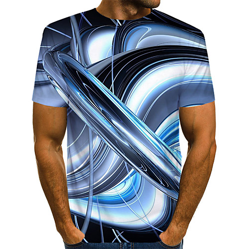 

Men's Daily Holiday Street chic / Exaggerated Plus Size T-shirt - Color Block / 3D / Graphic Print Round Neck Blue / Short Sleeve