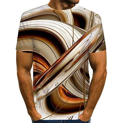 

Men's Plus Size Geometric 3D Print T-shirt Daily Weekend Round Neck Brown / Short Sleeve