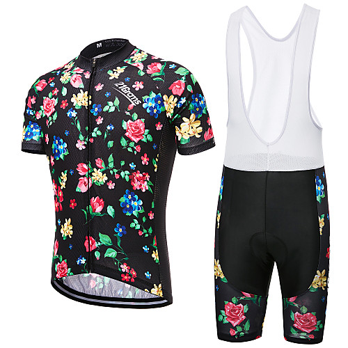 

21Grams Floral Botanical Men's Short Sleeve Cycling Jersey with Bib Shorts - Pink / Black Bike Clothing Suit Breathable Quick Dry Moisture Wicking Sports Terylene Polyester Taffeta Mountain Bike MTB