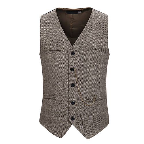 

Black / Khaki / Gray Slim Polyester Men's Suit - V Neck