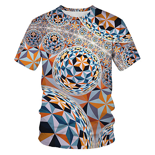 

Men's Geometric Galaxy Slim T-shirt Basic Holiday Round Neck Rainbow / Short Sleeve