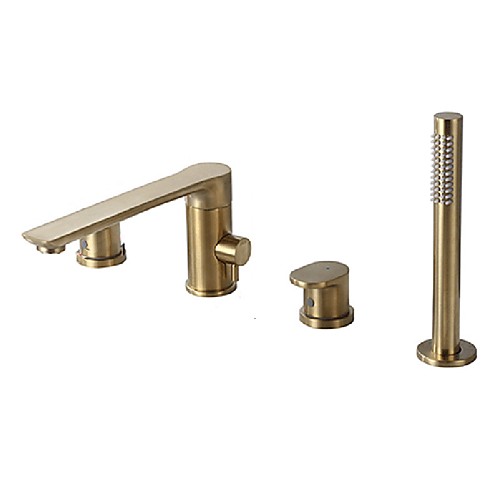 

Bathtub Faucet - Contemporary Nickel Brushed Roman Tub Brass Valve Bath Shower Mixer Taps / Two Handles Four Holes