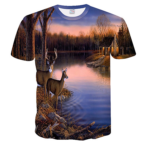 

Men's Plus Size 3D Graphic T-shirt Basic Daily Weekend Round Neck Brown / Short Sleeve
