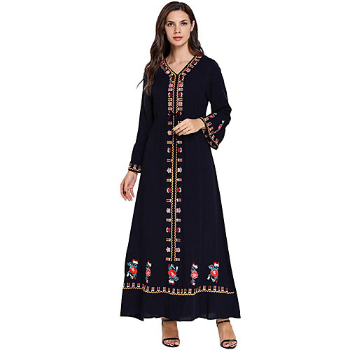 

Adults' Women's A-Line Slip Abaya Vacation Dress Dress Muslim Dress Maxi Dresses For Party Cotton Embroidered Halloween Carnival Masquerade Dress