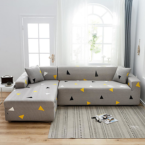 

Triangle Print Dustproof Stretch Slipcovers Stretch L Shape Sofa Cover Super Soft Fabric Couch Cover (You will Get 1 Throw Pillow Case as free Gift)