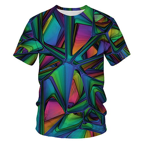 

Men's Geometric Galaxy Slim T-shirt Basic Holiday Round Neck Rainbow / Short Sleeve
