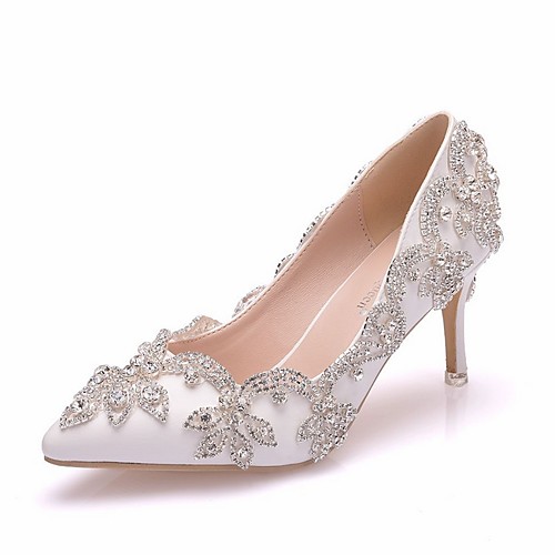 

Women's Wedding Shoes Glitter Crystal Sequined Jeweled Stiletto Heel Pointed Toe PU Spring & Summer White