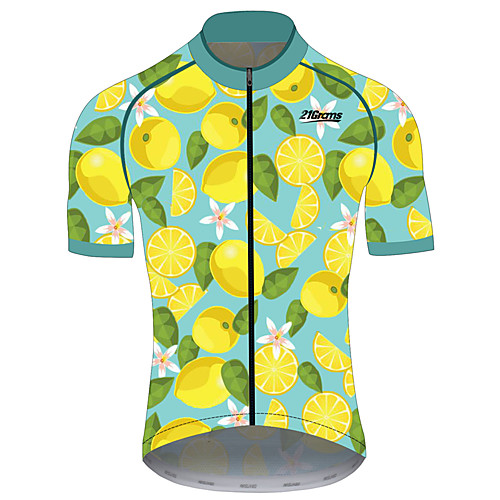 

21Grams Men's Short Sleeve Cycling Jersey Spandex Green / Yellow Lemon Fruit Bike Jersey Top Mountain Bike MTB Road Bike Cycling UV Resistant Quick Dry Breathable Sports Clothing Apparel / Stretchy