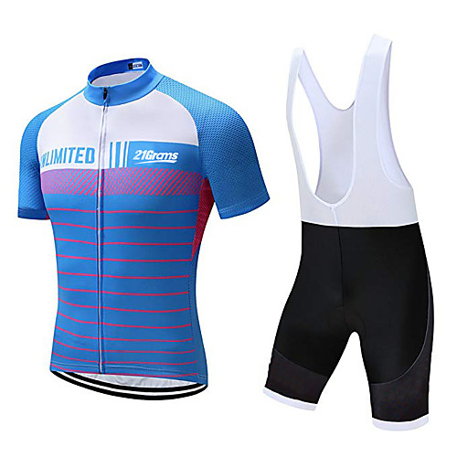 

21Grams Men's Short Sleeve Cycling Jersey with Bib Shorts Polyester Bule / Black Stripes Geometic Bike Clothing Suit UV Resistant Breathable 3D Pad Quick Dry Sweat-wicking Sports Solid Color Mountain
