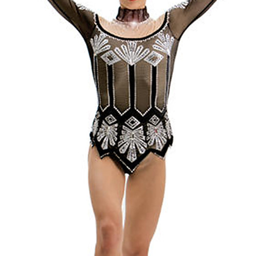 

21Grams Rhythmic Gymnastics Leotards Artistic Gymnastics Leotards Women's Girls' Leotard Black Spandex High Elasticity Breathable Handmade Jeweled Diamond Look Long Sleeve Training Dance Rhythmic