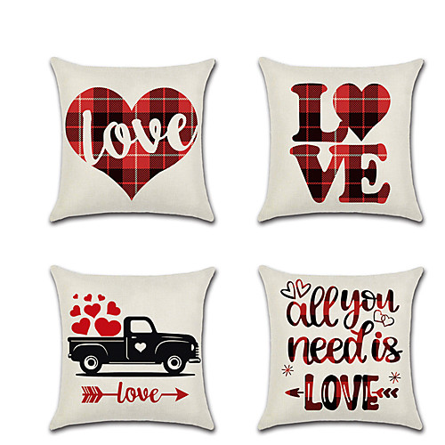 

Set of 4 Linen Pillow Cover Lovers Wedding Throw Pillow 4545 cm