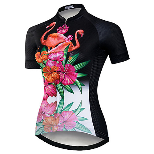 

21Grams Women's Short Sleeve Cycling Jersey Spandex Black / Red Flamingo Floral Botanical Bike Jersey Top Mountain Bike MTB Road Bike Cycling UV Resistant Quick Dry Breathable Sports Clothing Apparel