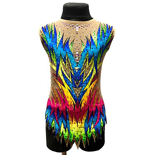 

21Grams Rhythmic Gymnastics Leotards Artistic Gymnastics Leotards Women's Girls' Leotard Blue Spandex High Elasticity Breathable Handmade Jeweled Diamond Look Sleeveless Training Dance Rhythmic