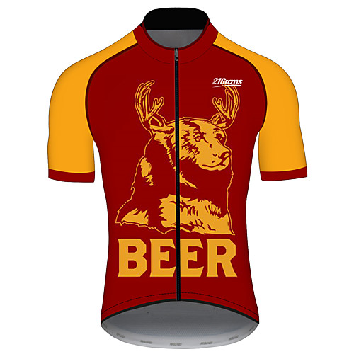 

21Grams Men's Short Sleeve Cycling Jersey Spandex Red / Yellow Bear Oktoberfest Beer Animal Bike Jersey Top Mountain Bike MTB Road Bike Cycling UV Resistant Quick Dry Breathable Sports Clothing