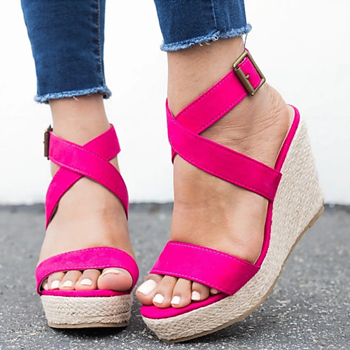 

Women's Sandals Wedge Sandals Spring & Fall / Spring & Summer Wedge Heel Open Toe Business Vintage Party & Evening Office & Career Buckle Leopard Solid Colored Suede Leopard / Fuchsia / Blue