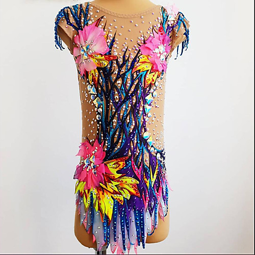 

21Grams Rhythmic Gymnastics Leotards Artistic Gymnastics Leotards Women's Girls' Leotard Blue Spandex High Elasticity Handmade Jeweled Diamond Look Sleeveless Competition Dance Rhythmic Gymnastics